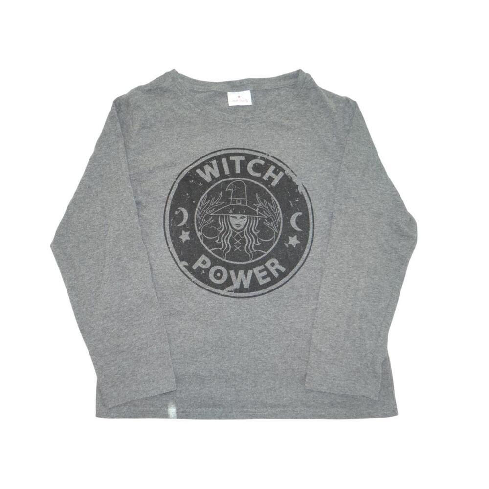 HH Family Women's Gray Long Sleeve Top with Witch Power Graphic